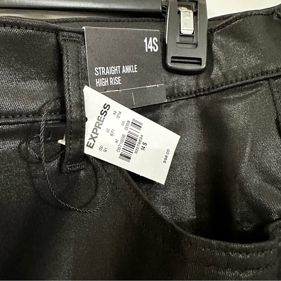 NWT Express High Waisted Black Coated Straight Ankle Jeans in Size 14S - Picture 4 of 8